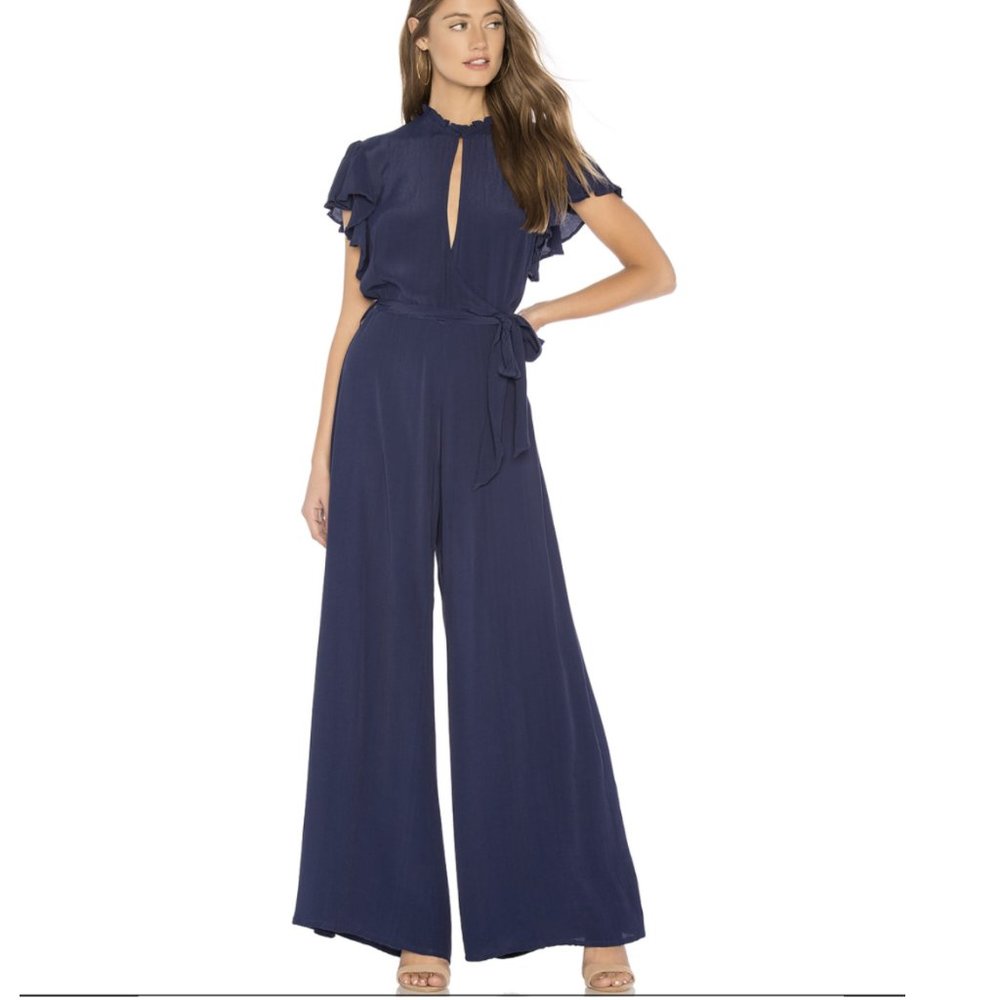 Cleobella Blue Beatrix Long Jumpsuit Ruffle Sleeve